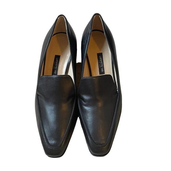 Lafayette 148 Lucia Black Leather Faux Snakeskin Chunky Heel Loafer Size 7 NWT - Picture 2 of 7